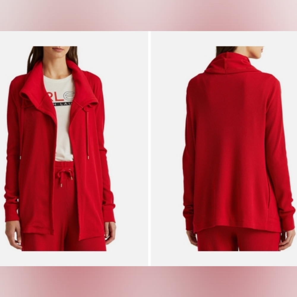 L Lauren Ralph Lauren Red Thermal Open Front Cardigan